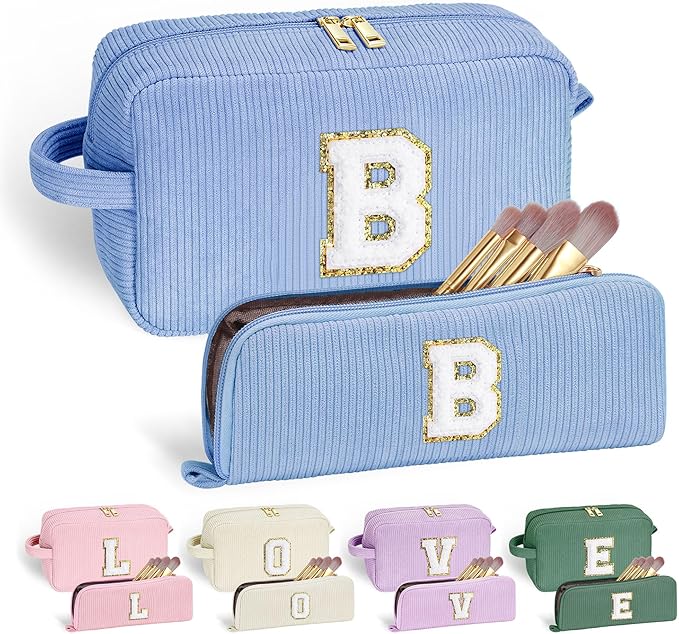 YOOLIFE Girls Makeup Bag - Monogram Initial Cute Makeup Bags Cosmetic Makeup Brush Bag for Women Girls Her Best Friend Sister Gifts Wedding Bridesmaid Gifts Daughter Birthday Gifts for Women Girls B