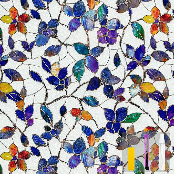 QHYsunshine Window Privacy Film Stained Glass Window Film Frosted Window Film Window clings Non-Adhesive Reusable Decorative for Home Removable (Purple Frosted,17.5 X 157.4 in