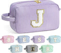 YOOLIFE Initial Makeup Bag for Women - Monogram Cute Makeup Bags Cosmetic Case Toiletry Pouch for Women Her Best Friend Sister Teacher, Personalized Birthday Gifts for Women, Purple J