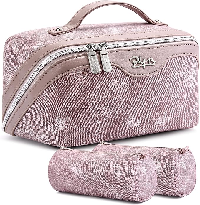 BOYATU Travel Makeup Bag Cosmetic Bags for Women: 3 Sets Large Capacity Make up Bag - Portable Toiletry Bags with Handle for Women(F-2-Purple)