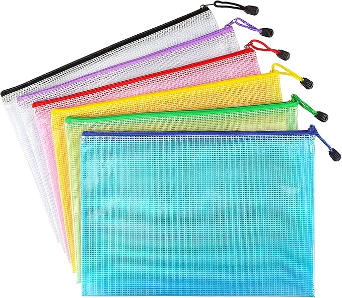 6 Pack Mesh Zipper Pouch Bags, Waterproof Zipper Pouch A4 Size