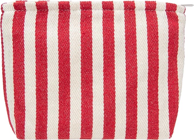 Flat Makeup Bag for Women,Zipper Cosmetic Pouch for Purse,Stripe Red