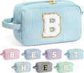 YOOLIFE Bridesmaid Proposal Gifts - Personalized Bridal Shower Bridesmaid Bride To Be Bachelorette Party Gifts Maid Matron Honor Gifts, Monogram Initial Black Makeup Bag Cosmetic Bag, Light Blue B