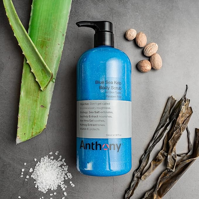 Anthony Exfoliating Body Scrub, Body Exfoliator Scrub with Sea Salt, Vitamin C, Aloe Vera and Blue Sea Kelp, Exfoliating Scrub for Men, Smooth Hydrated Skin, 32 Fl Oz