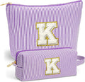 Fohufo Travel Toiletry Bag Set for Women - Travel Essentials, Initial Travel Makeup Bag Organizer Small Cosmetic Bag for Purse Purple Stuff Gifts for Women Mom Girlfriend Teacher, Purple Letter K