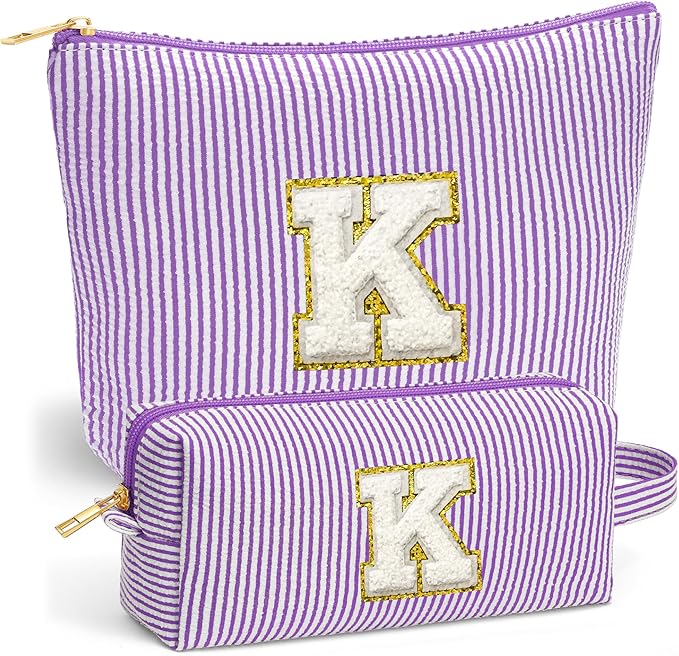 Fohufo Travel Toiletry Bag Set for Women - Travel Essentials, Initial Travel Makeup Bag Organizer Small Cosmetic Bag for Purse Purple Stuff Gifts for Women Mom Girlfriend Teacher, Purple Letter K
