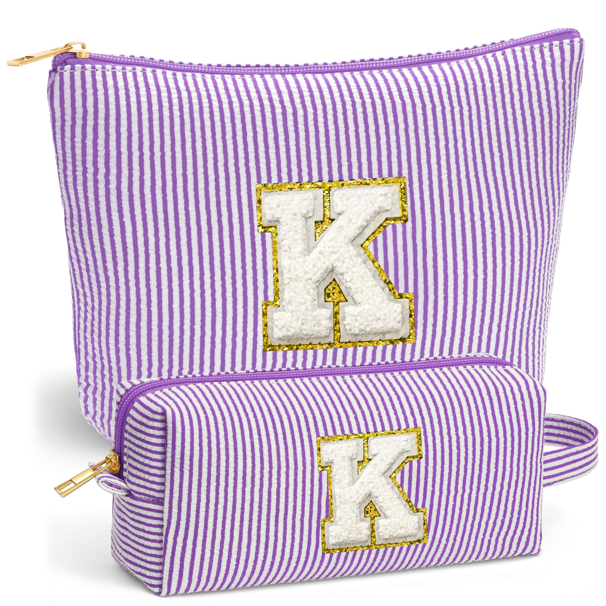 Fohufo Travel Toiletry Bag Set for Women - Travel Essentials, Initial Travel Makeup Bag Organizer Small Cosmetic Bag for Purse Purple Stuff Gifts for Women Mom Girlfriend Teacher, Purple Letter K