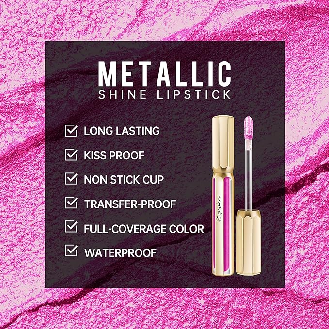 Hot Pink Lipsticks for Women Metallic Glitter Lipstick Long Lasting