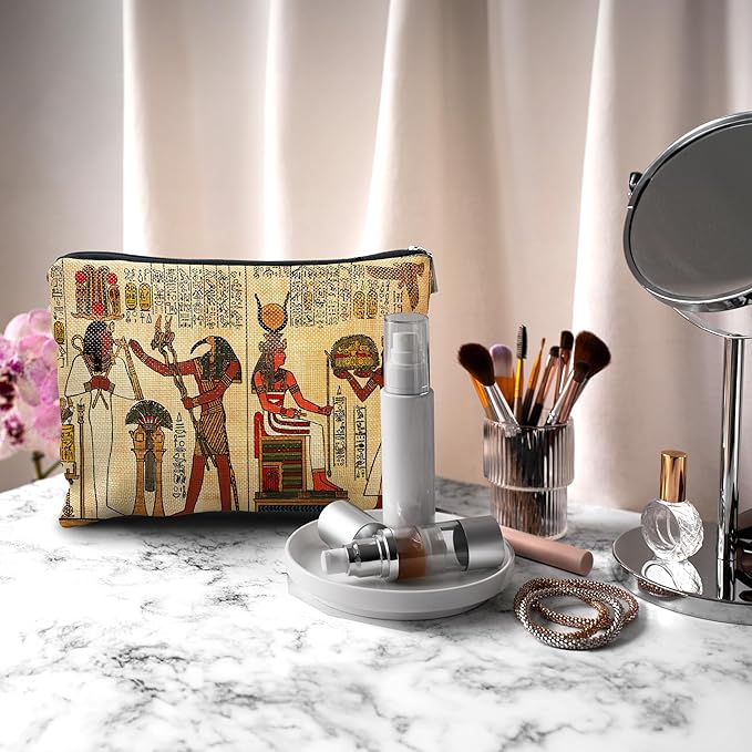 Nogrit Egyptian Gifts Makeup Cosmetic Bag Ancient Egypt Mythology Pharaoh God Hieroglyphs Makeup Travel Toiletry Bag,Gift for Egypt Lover Egyptian Decor