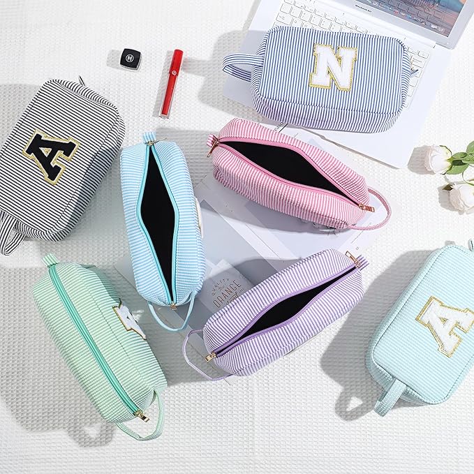 YOOLIFE Birthday Gifts for 6 7 8 9 10 11 12 13 14 15 Year Old Teen Girl - Initial Makeup Bag Letter Toiletry Pouch Cosmetic Case, Personalized Teen Girl Gifts Trendy Stuff Party Favor, Blue L