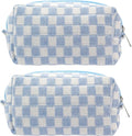 Checkered Makeup Bag for Purse, Small Travel Cosmetic Pouch,Blue,2 Pack