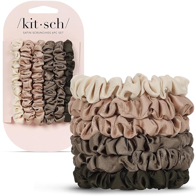 Kitsch Ultra-Petite Satin Scrunchies for Women - Eucalyptus, 6pcs