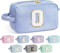 YOOLIFE Initial Makeup Bag for Women - Monogram Cute Makeup Bag Cosmetic Case Toiletry Pouch for Women Her Best Friend Sister Teacher, Personalized Birthday Gifts for Women, Blue O