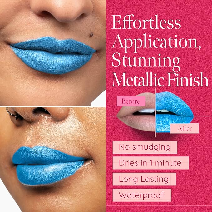 Aromi Snow Queen Metallic Liquid Lipstick, Bright Blue Shade