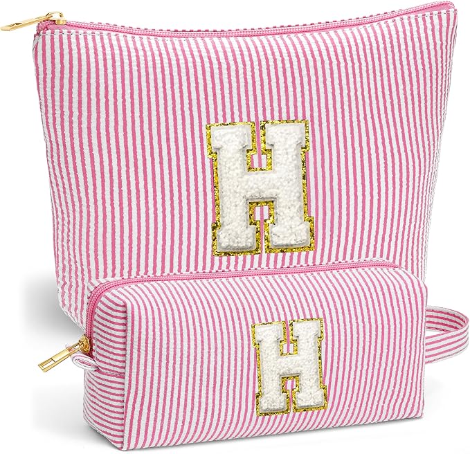 Fohufo Christmas Gifts for Women - Christmas Stocking Stuffers, Small Makeup Bag for Purse Travel Makeup Bag Set, Initial Make up Bag Pouch,Birthday Gifts for Women, Pink Letter H