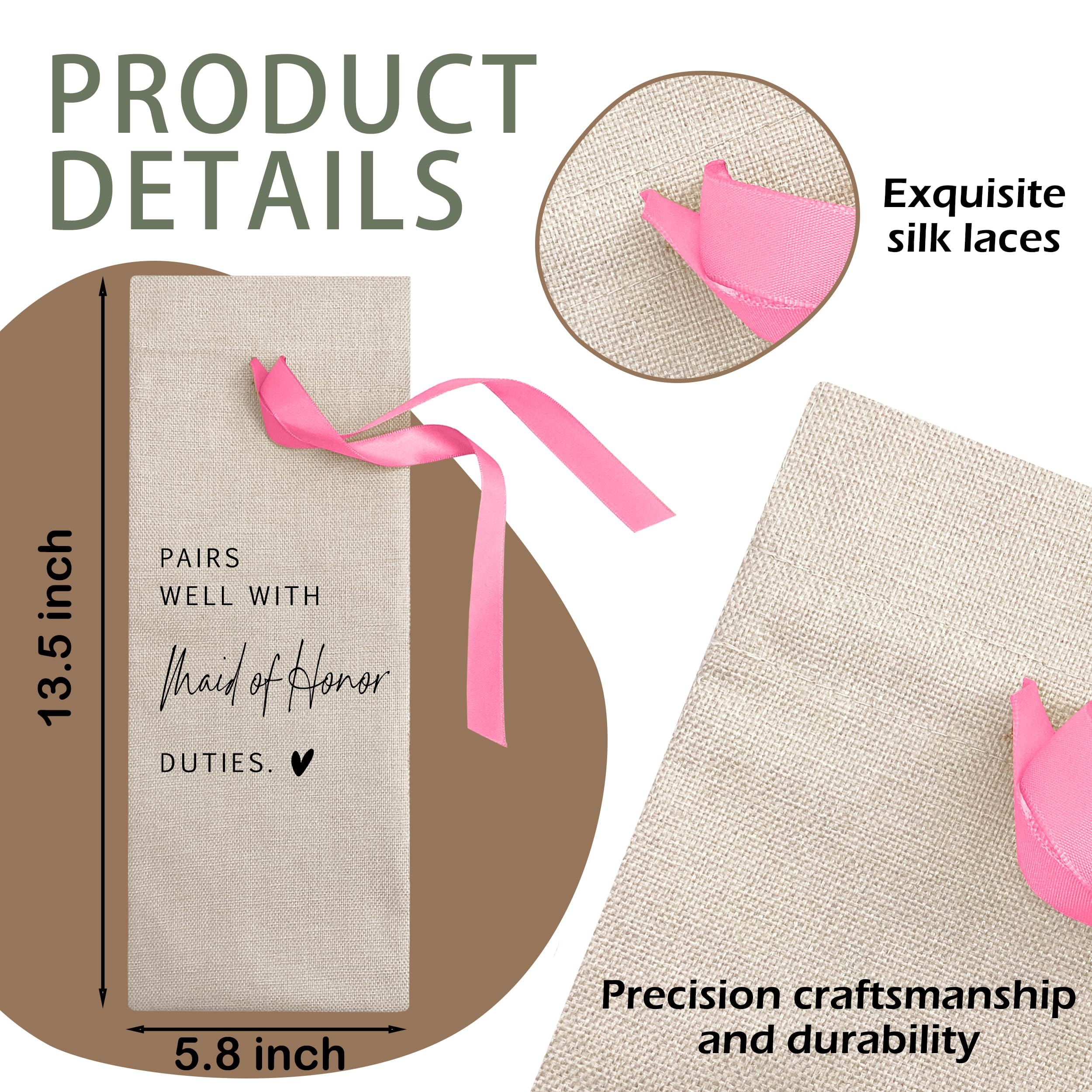 Cute Pink Bow Ribbon Engagement Gift Wine Bag - 1 PCS Bride to Be Gifts for Bridesmaids Bride and Groom Couples Her Him Will You Be My Bridesmaid for Getting Married Engagement Bridal Shower - A51