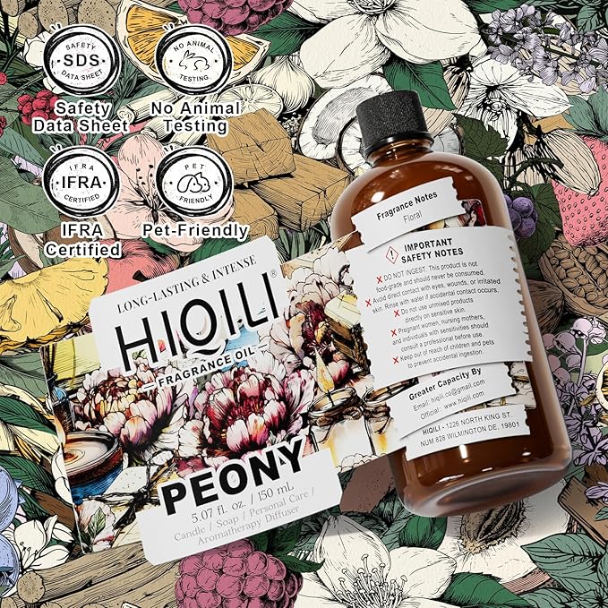 HIQILI Peony Fragrance Oil for Diffuser, Candle & Soap Making - 5.07 Fl Oz