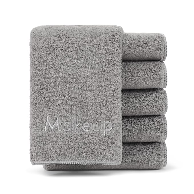 Arkwright Makeup Remover Cloths 6 Pack - Microfiber Coral Fleece Face Towels, Ultra Soft Reusable Washcloths, Gentle Facial Cleansing for Waterproof Makeup, 13 x 13, Grey
