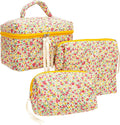 3 Piece Quilted Makeup Bag Set for Women,Cosmetic&Toiletry,Little Flower