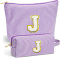 Fohufo Travel Essentials - Portable Travel Toiletry Bag for Women, Initial Makeup Kit Organizer Make up Cosmetic Bag Set Purple Stuff Birthday Gifts for Women Daughter Mom, Purple Letter J