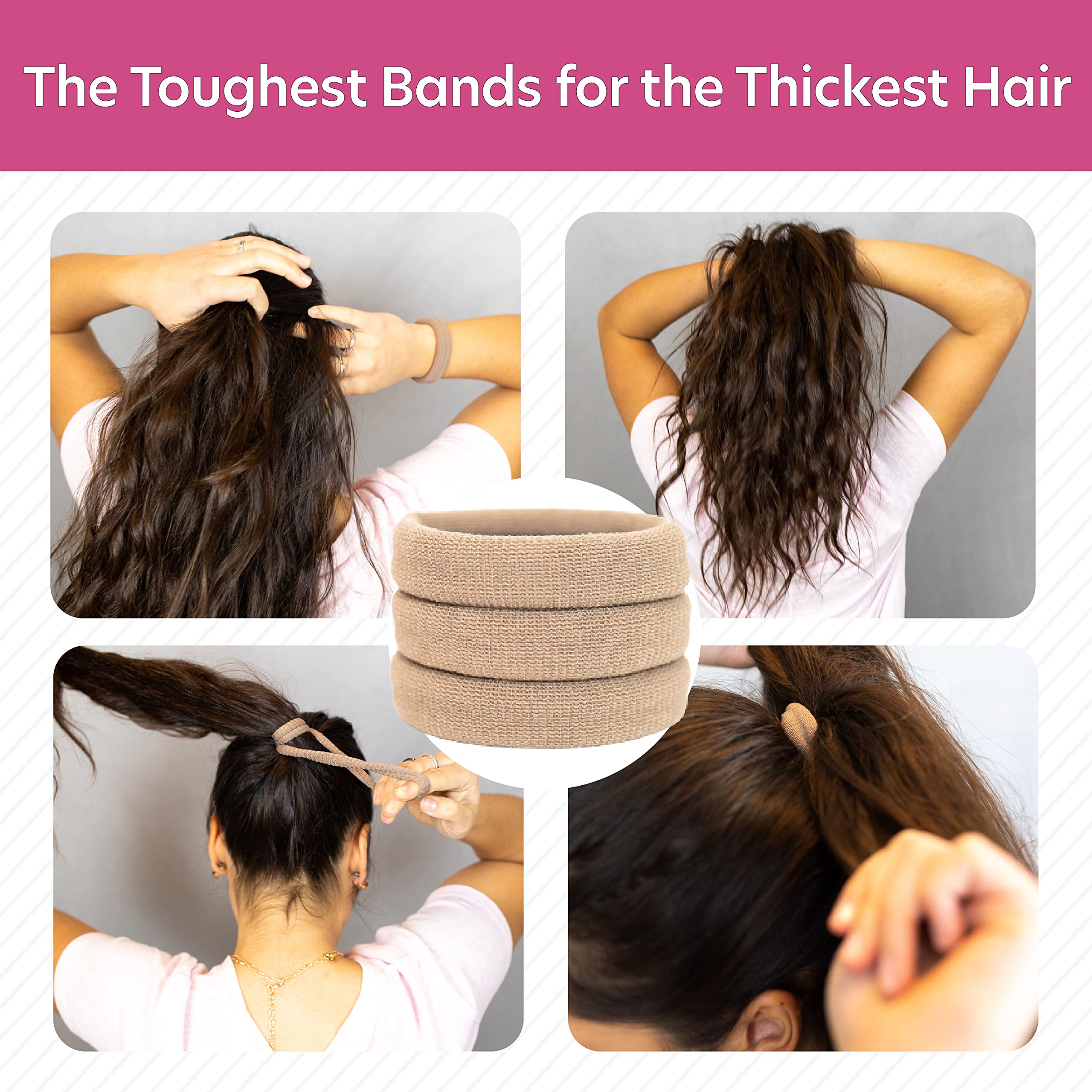 Burlybands Elastic Hair Ties No Damage for Thick Hair, Light Brown 3 Pack