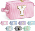 YOOLIFE Initial Makeup Bag for Women - Monogram Cute Makeup Bags Cosmetic Case Toiletry Pouch for Women Her Best Friend Sister Teacher, Personalized Birthday Gifts for Women, Pink Y