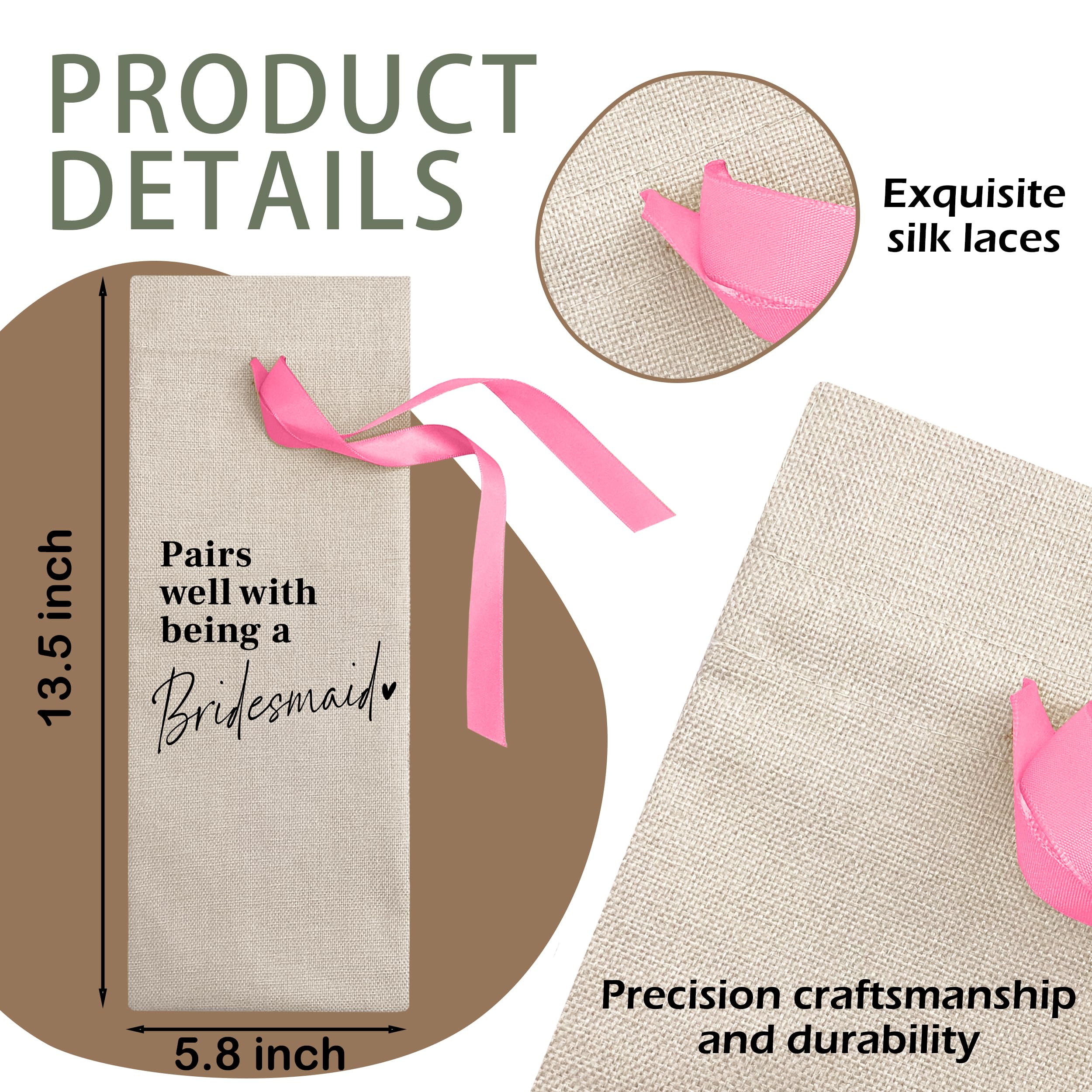 Cute Pink Bow Ribbon Engagement Gift Wine Bag - 1 PCS Bride to Be Gifts for Bridesmaids Bride and Groom Couples Her Him Will You Be My Bridesmaid for Getting Married Engagement Bridal Shower - A53