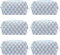 Checkered Makeup Bag for Purse, Small Travel Cosmetic Pouch,Blue,6 Pack