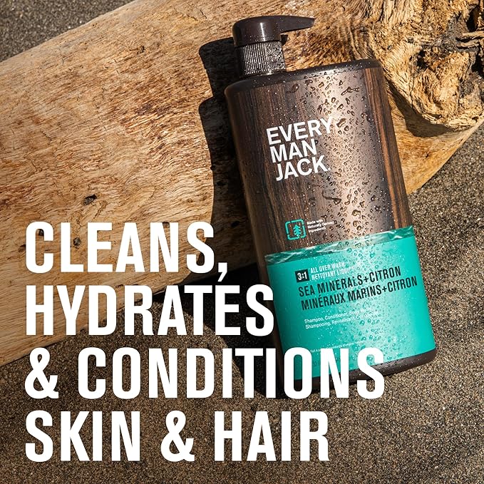 Every Man Jack 3-in-1 All Over Body Wash for Men, Sea Minerals Citron, 2pk