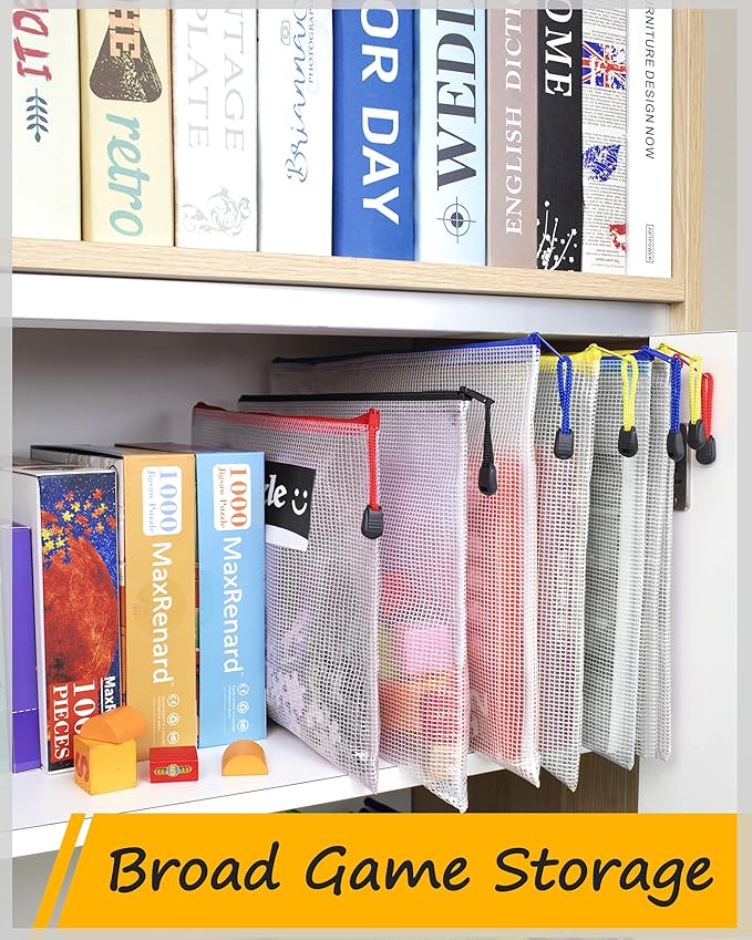 SUNEE Plastic Mesh Zipper Pouch 11x16 in (9 Colors, 18 Packs),Extra Large Water-Resistant Zip Bag for School Office Supplies, Puzzles & Games Organizing Storage