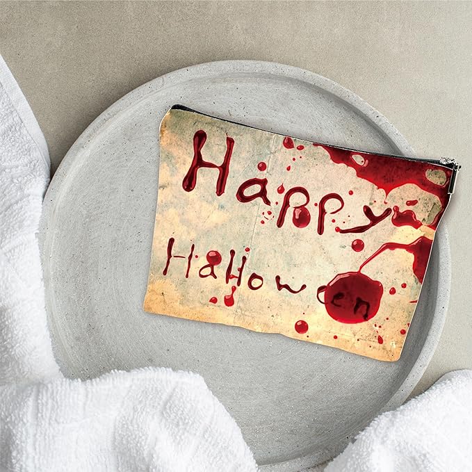 YKYENR Happy Halloween Makeup Bag - Vintage Simulated Blood Stains - Horror Printing Cosmetic Bag, Toiletry Bag Gift For Girls, Halloween Treat Bag, Teen, Personal Care & Accessories - A12