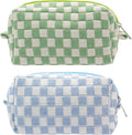 Checkered Makeup Bag for Purse, Small Cosmetic Pouch,Blue Green,2 Pack