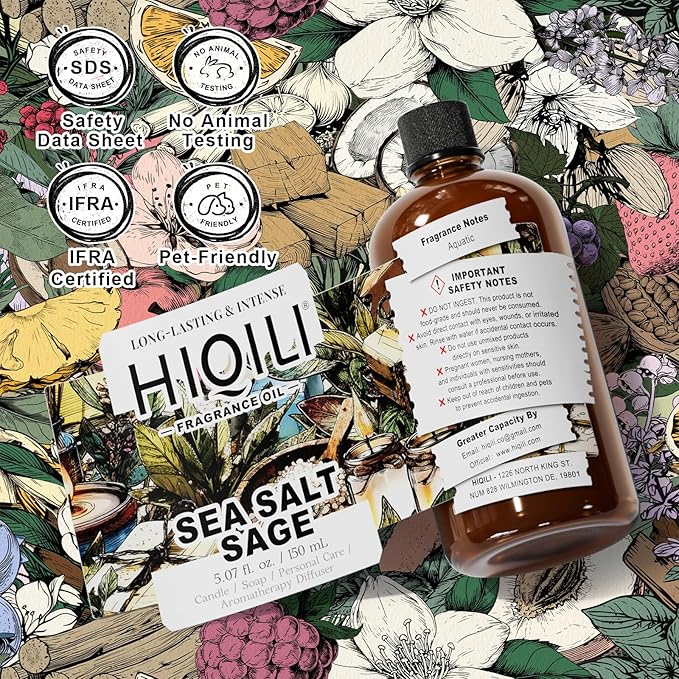 HIQILI Sea Salt Sage Fragrance Oil for Diffuser, DIY Perfume - 5.07 Fl Oz