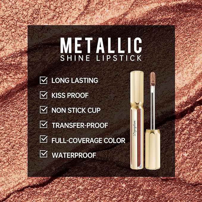 Dark Brown Lipsticks for Women Metallic Glitter Long Lasting Lipstick