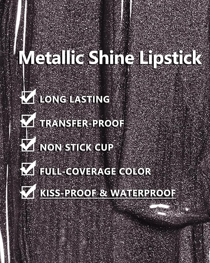 MAKI YIKA Metallic Glitter Lipstick for Women Black Lipsticks Long Lasting