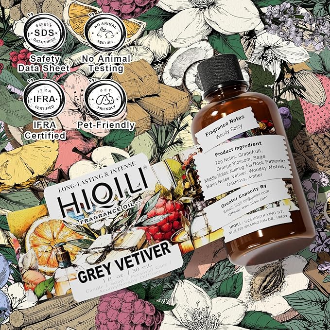HIQILI Grey Vetiver Fragrance Oil for Diffuser,Air Scent,Candle&Soap Craft