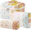 HBselect Quilted Makeup Bag, 3Pcs Cotton Large Travel Makeup Bags Organizer