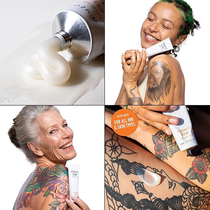 Stories & Ink Tattoo Care | VIBRANCY SERUM for Healed Tattoos | Brightening Treatment to Enhance Ink Color & Restore Faded Tattoo Pigment, Lightweight Hydrating Aftercare, 60 mL / 2 Fl Oz