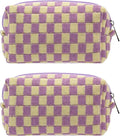Checkered Makeup Bag for Purse, Small Travel Cosmetic Pouch,Purple,2 Pack