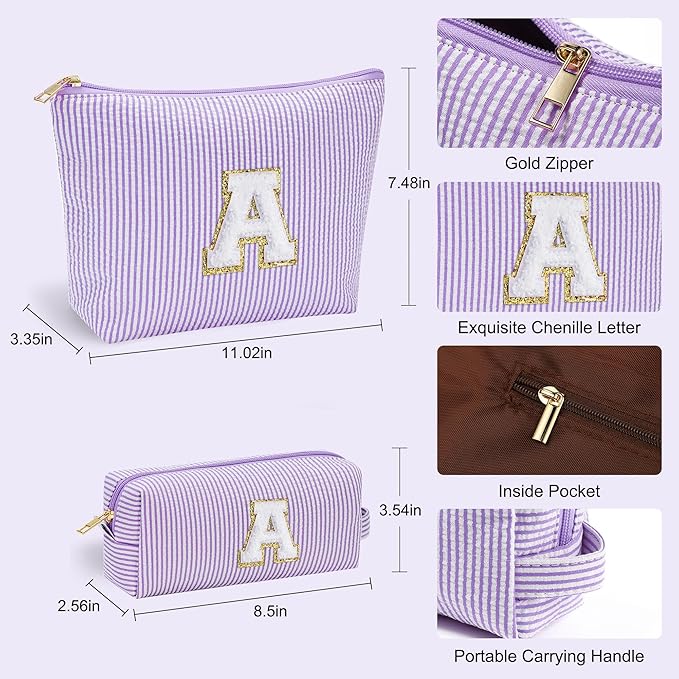 YOOLIFE 10 11 12 13 Year Old Girl Gift Travel Initial Makeup Bag Purple A