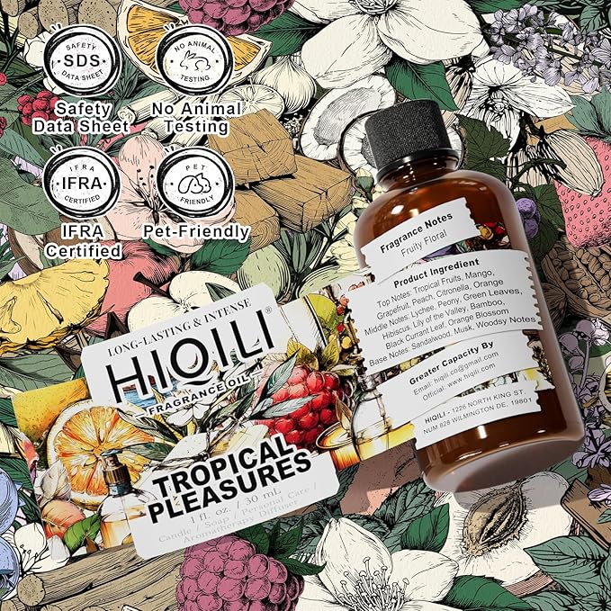 HIQILI Tropical Pleasures Fragrance Oil for Diffuser,Candle Soap&Body Craft