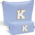 YOOLIFE Birthday Gifts for Teen Girls Kids Women Initial Makeup Bag | Travel Makeup Bag Toiletry Bags | Gift for 3 4 5 6 7 8 9 10 11 12 13 Year Old Girl Letter Year Old Birthday Gifts Blue K