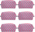Checkered Makeup Bag for Purse, Small Cosmetic Pouch,Magenta Green,6 Pack