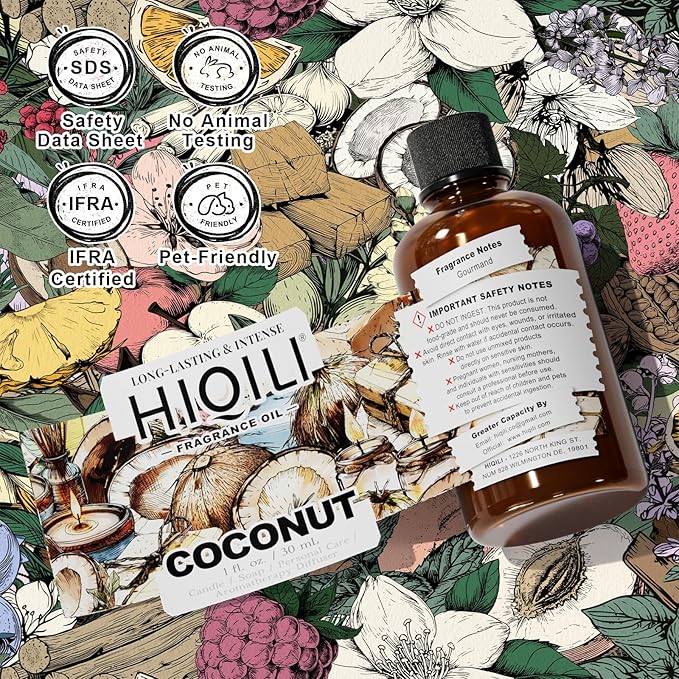 HIQILI Coconut Fragrance Oil for Soap, Candle Making & Diffuser - 1 Fl Oz