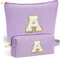 Fohufo Travel Makeup Bag Set - Travel Essentials, Initial Make up Cosmetic Bag Makeup Pouch Travel Toiletry Bag | Cute Purple Stuff Birthday Gifts for Women Mom Daughter, Purple Letter A
