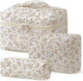 HBselect Quilted Makeup Bag, 3Pcs Cotton Large Travel Makeup Bags Organizer