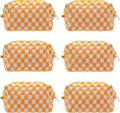 Checkered Makeup Bag for Purse, Small Travel Cosmetic Pouch,Orange,6 Pack