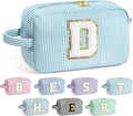 YOOLIFE Birthday Gifts for 6 7 8 9 10 11 12 13 14 15 Year Old Teen Girl - Initial Makeup Bag Letter Toiletry Pouch Cosmetic Case, Personalized Teen Girl Gifts Trendy Stuff Party Favor, Light Blue D