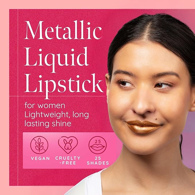 Aromi Gold Metallic Liquid Lipstick, Bronze Yellow Lip Color with Shimmery Finish (Gold Digger)