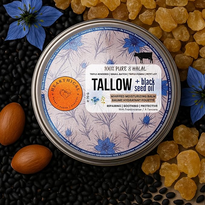 Hearthical Halal Grass Fed Beef Tallow For Skin – 70g Organic Beef Tallow Moisturizer – Beef Tallow Face Moisturizer & Beef Tallow Face Cream – Pure Beef Tallow Balm with Black Seed and Jojoba